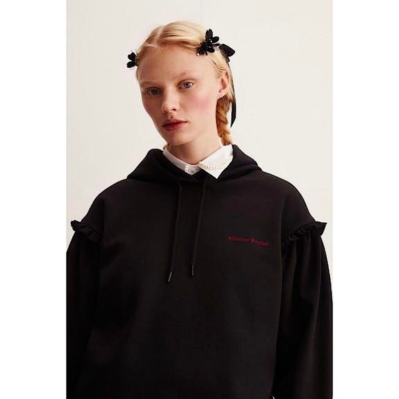 SIMONE ROCHA H&M Logo Embroidered Ruffle Shoulder Puff Sleeve Oversize Hoodie XS - Picture 7 of 13
